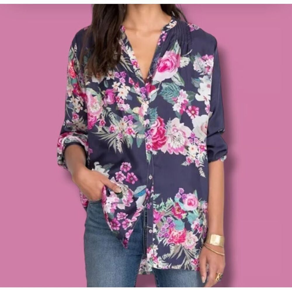 Johnny Was Blair Floral 100% Silk Tunic Top